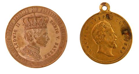 Konvolut: 2 Medaillen Bayern, Ludwig II.,