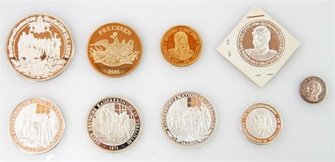 Konvolut: 9 neuzeitliche Medaillen zur Proklamation Versailles,
