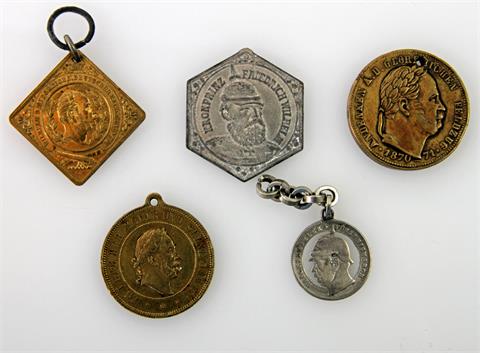 Medaillen - Konvolut: 5 Stück, auf Wilhelm I.,