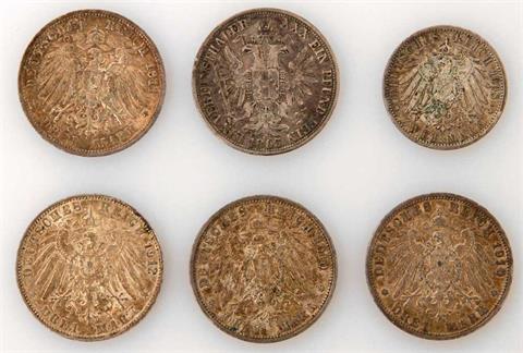 Deutsches Reich - Konvolut: 5 Silbermünzen, dazu: 1 Vereinstaler Österreich 1863 A,