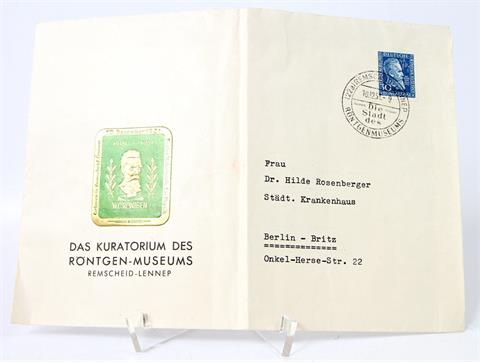 Briefmarken - Bund 1951. Wilhelm Röntgen als FDC 10.12.1951.