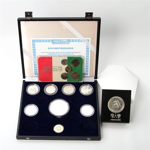 Mexiko 1986 / Silber - 9 Gedenkmünzen verschiedener Länder und KMS Mexiko 1982,