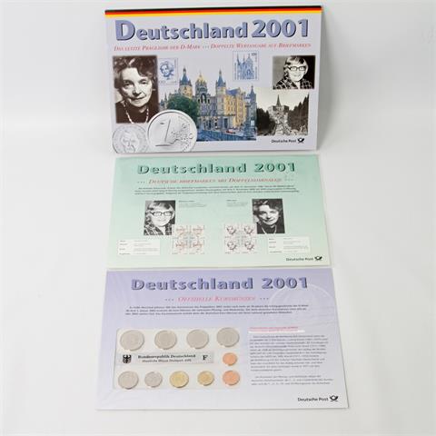 Set: Letzter DM-Kursmünzensatz 2001mit Briefmarken, Edition 'Deutschland 2001',