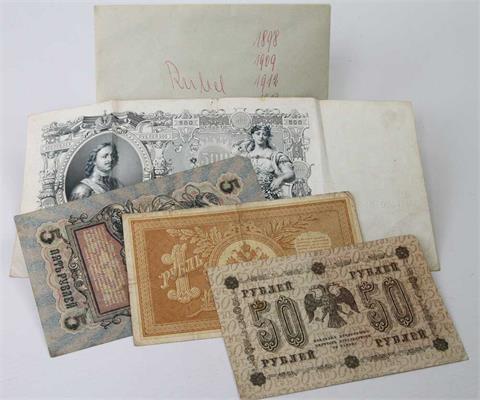 Banknoten - Österreich-Ungarn mit Aufdruck Deutschösterreich sowie Russland,