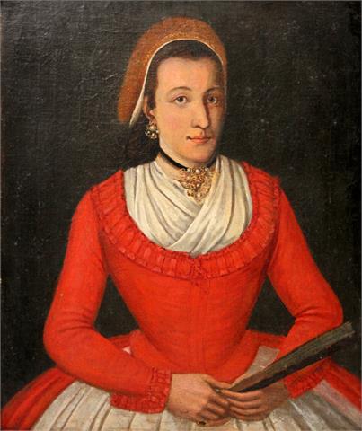 PORTRÄTMALER, 18. Jh.: Porträt einer Bürgersfrau in rotem Mieder.