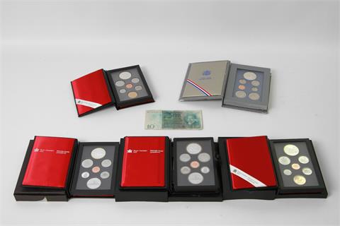 Kanada / USA, Konvolut: 4 x Royal Canadian Mint Set (1983, 1987, 1988, 1989), 1 x United States Prestige Set (1986).