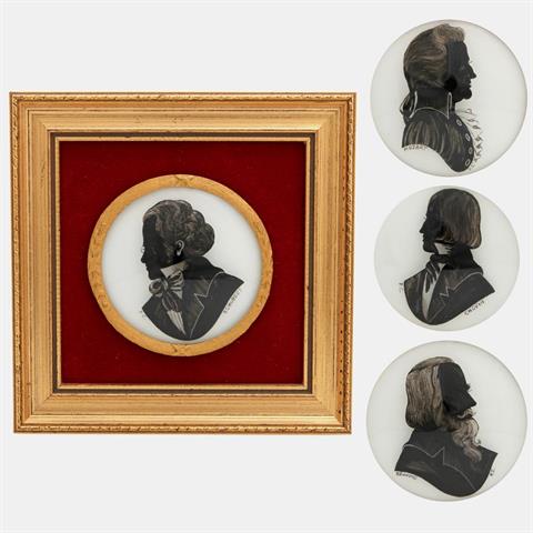 4 Porträts von Komponisten des 18. und 19. Jhds., auf Glas gemalt, 20. Jhd.
