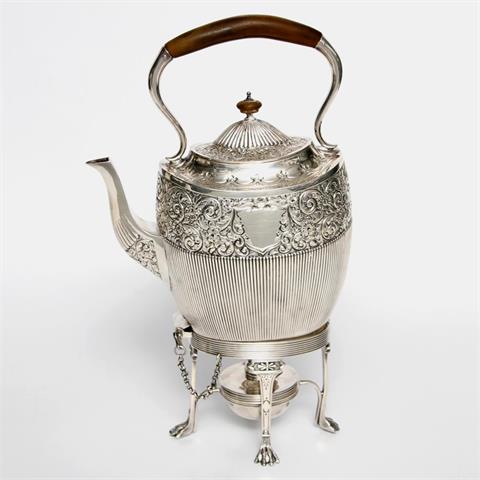 SHEFFIELD, Teekanne auf Stövchen, 925er Silber, 1904.