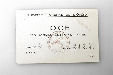 III. Reich/Groß-Paris - Höchst seltene Eintrittskarte für die Loge des Kommandanten von Paris