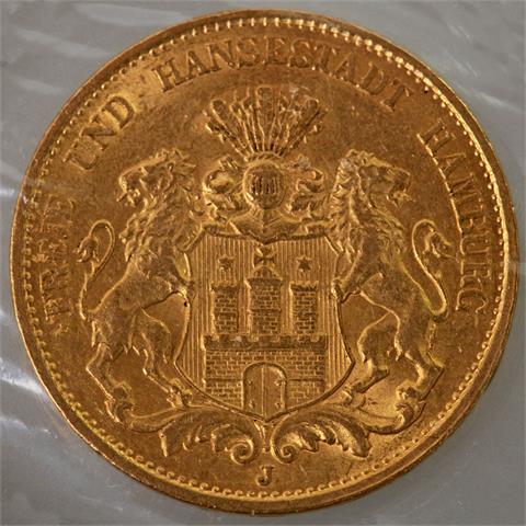 Deutsches Reich/GOLD - 20 Mark 1894 J, Freie und Hansestadt Hamburg,