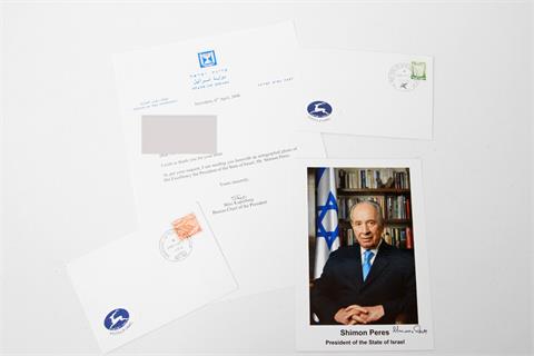 Autographen - Shimon Peres, geb. 1923, ehemaliger Staatspräsident Israels,