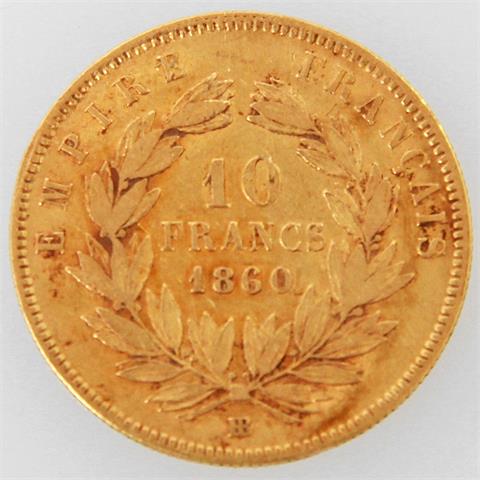 Frankreich/GOLD - 10 Francs 1860 Barre,  Napoleon III.,
