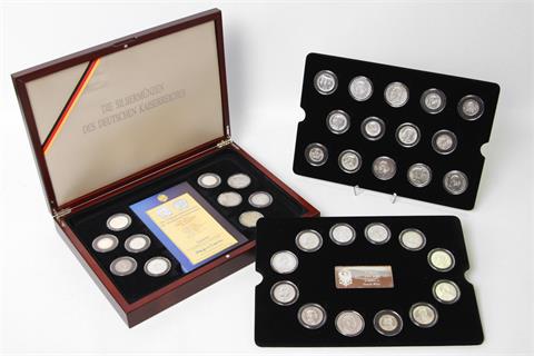 Ansprechende Sammlung in Edelholzbox 'Die Silbermünzen des Deutschen Kaiserreiches', insgesamt 36 Münzen,