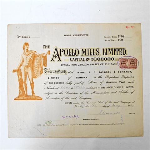 Bombay - The Apollo Mills, Limited, Anleihe über 500.000 Rupien,