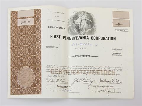 2 Aktien: a) Sunray Mid-Continent Oil Company und b) First Pennsylvania Corporation,