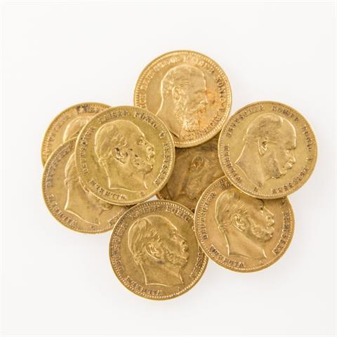 Preussen/GOLD - Sammlung von 8 x 10 Mark. 1872 B, 1873 A,