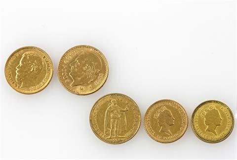 GOLD - Sammlung von 5 Münzen: Russland 5 Rubel 1898/r,