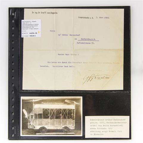Graf Ferdinand v. Zeppelin (1838-1917) - 4 x Originalautographen im kleinen Dokumentennachlass seines Konstrukteurs Dr. Fitz