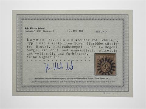 Bayern - 1849, 6 Kreuzer rötlichbraun, Platte 1, ausgefüllte Ecken,
