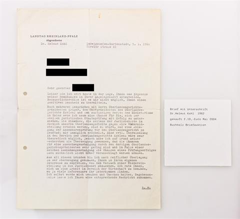 Autographen - Brief mit OU von Dr. Helmut Kohl als Abgeordneter, datiert 1962,