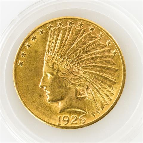 USA - 10 Dollars 1926, Indian Head, GOLD,