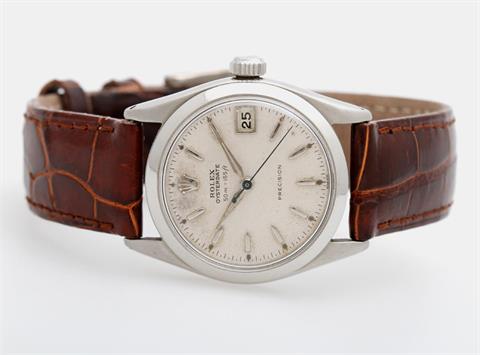 ROLEX Armbanduhr, midsize (D: ca. 29mm ohne Krone), 1950/60er Jahre. Edelstahl. Ref.: 6466.