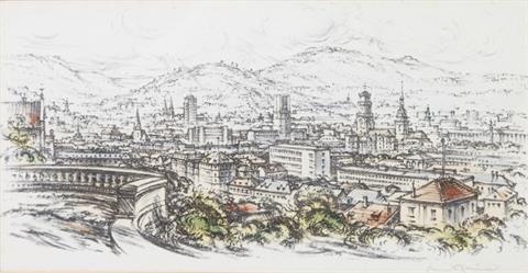 RAUM, KONRAD (1917-2008): 1 Bl. Lithographie der Stadt Stuttgart, 20. Jh.,