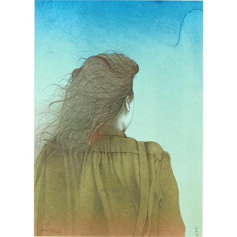 BRUNI, BRUNO (1935): Rückenansicht einer Frau mit braunem haar, 1982.