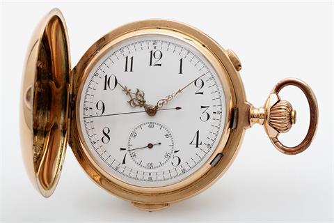 Taschenuhr, Savonette, mit Repetition und Chronograph. Rosé-Gold 14K (auch SD).