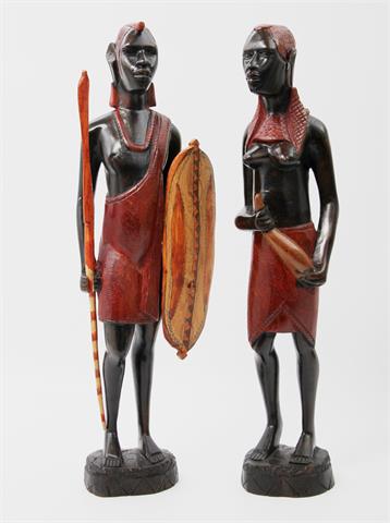 Paar Massai-Figuren aus Holz. OSTAFRIKA, 20. Jh.