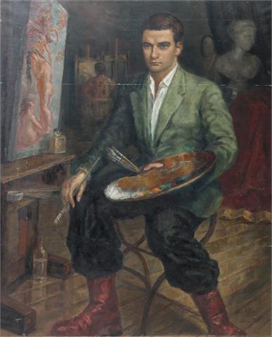 AKEN, WIM VAN (1933-2015): "Selbstportrait/Maler im Atelier", 1955. .