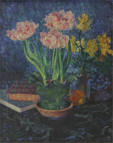KÖNIG, ALBERT (1881-1944): Stillleben mit Tulpen und Narzissen.
