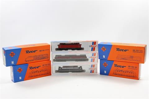 ROCO sieben Lokomotiven 23280, 23330, 23268, 23208, 23245, 02103A und 02163B, Spur N,