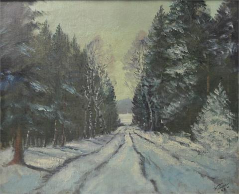 NEMEC, KAREL ATTR. (1879 - 1960): Verschneiter Waldweg im Abendlicht, 1940.