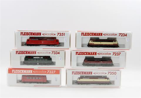 FLEISCHMANN "piccolo" sechs Lokomotiven 7351, 7327, 7334, 7350, 7234 und 7237, Spur N,