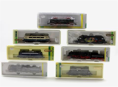 MINITRIX sieben Lokomotiven 12687, 12893, 12406, 51 2054 00, 51 2033 00, 12249 und 12410, Spur N,