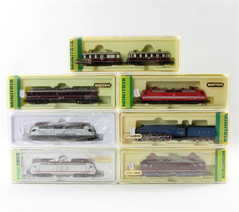 MINITRIX sieben Lokomotiven 12356, 51 2096 00, 12946, 51 2093 00, 12864, 12859 und 12640, Spur N,