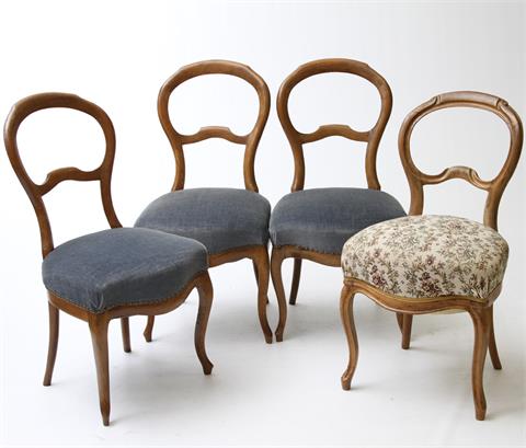 Konvolut: LOUIS-PHILIPPE, 4 Stühle, süddeutsch um 1860, Nußbaum.
