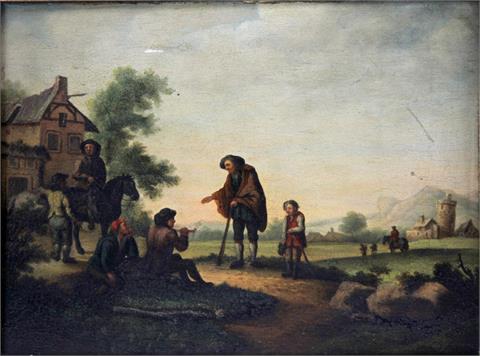 Genremaler (19. Jh.): Landschaft mit Bauern und Bettlern.