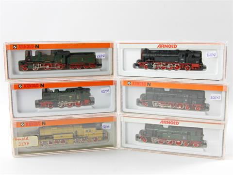 ARNOLD sechs Lokomotiven 2546, 2277, 2270, 2286, 2291 und 2268, Spur N,