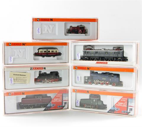 ARNOLD sieben Lokomotiven 2461, 2213, 2220, 2449, 2920, 2065 und 2012, Spur N,
