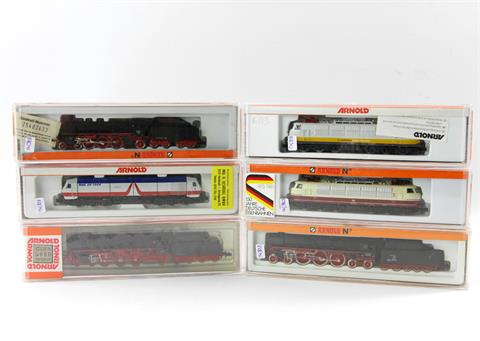 ARNOLD sechs Lokomotiven 2354, 2352, 2035, 2215, 2542 und 72524, Spur N,