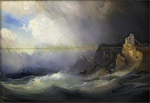 GUDIN, JEAN-LOUIS ATTR. (1799-1823): Schiffbruch bei stürmischer See vor Felsküste.