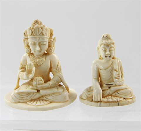 Zwei Buddhas aus Elfenbein. ASIEN, 1. Hälfte 20. Jh.
