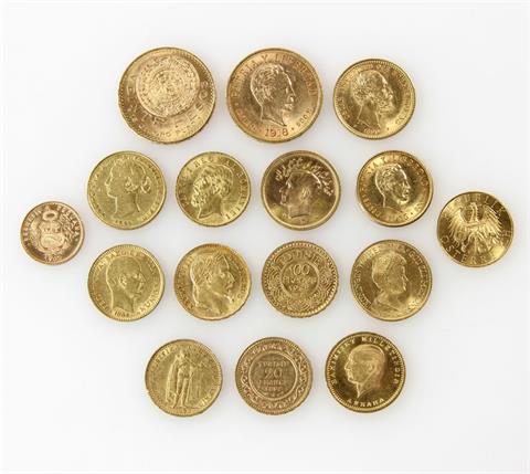 Sammlung Goldmünzen - 16 verschiedene historische Goldmünzen, ca. 117 Gramm fein,