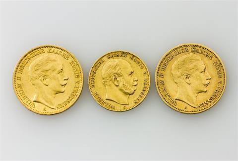 Preussen/GOLD - Konvolut: 2 x 20 Mark 1889 A und 1910 A Wilhelm II.,