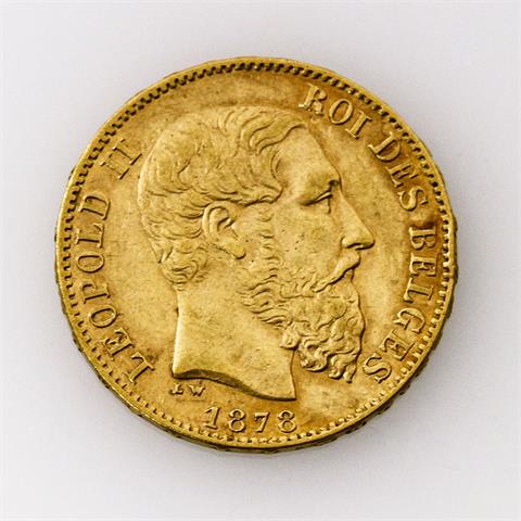 Belgien/GOLD - 20 Francs 1878 LW, Napoleon II.,