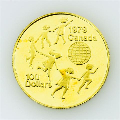 Kanada/GOLD - 100 Dollars 1976, UNICEF Internationales Jahr des Kindes,