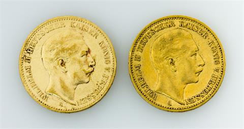 Preussen/GOLD - 2 x 20 Mark 1891 A und 1894 A,