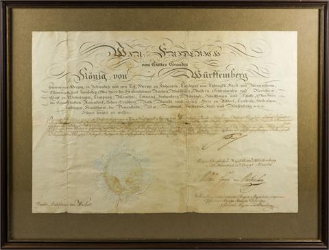 Württemberg - Seltene Ernennungsurkunde mit Siegel und Original-Unterschrift von Seiner königlichen Majestät Wilhelm Herzog von